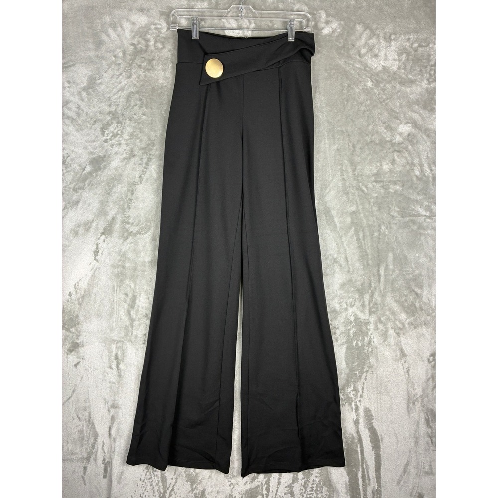Valentine Black Wide Leg High Waist Trousers Gold Button Accent Woman's Size L